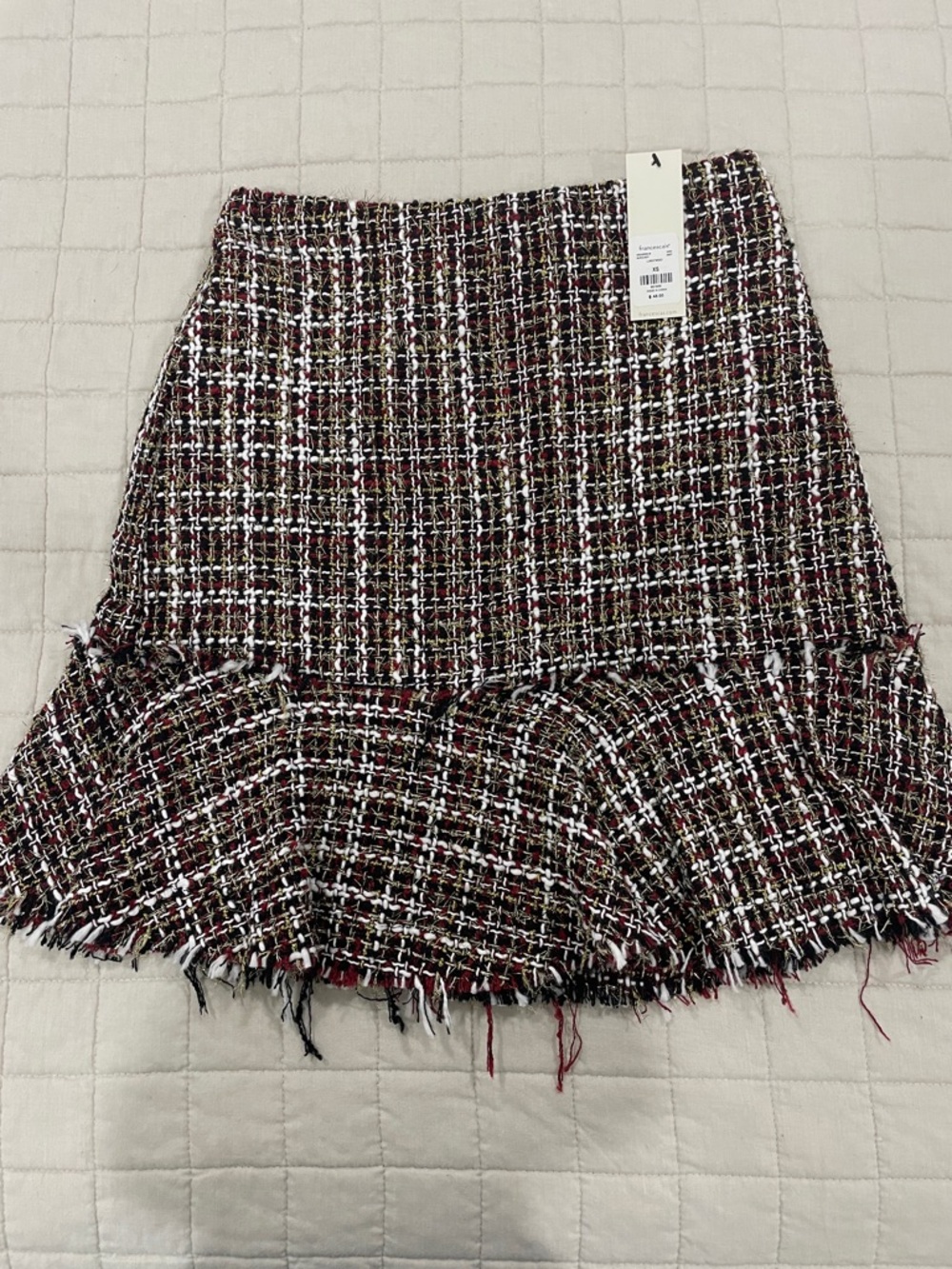Francesca's Collections Burgundy Multi Tweed Ruffle Mini Skirt